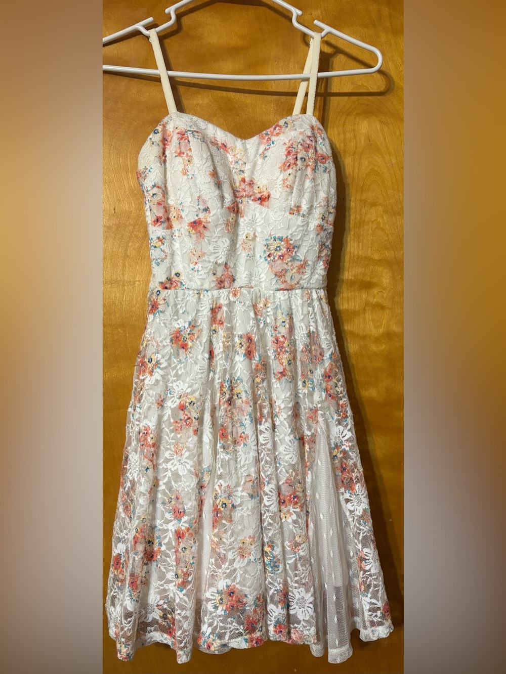 Lily Rose White Floral Lace A-Line Dress with Pink & Orange Flowers
